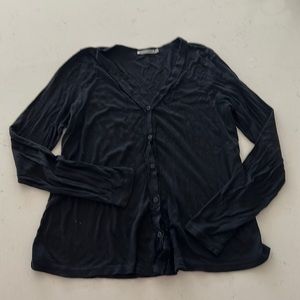 Michael Stars OS black v-neck button down long sleeve cotton shirt